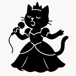 Sticker autocollant Un chat qui chante avec un micro à la main, habillé comme une princesse de Disney. décoration decostickerstore - HZIFHP