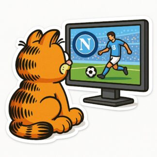 Autocollant garfield assis qui regarde le foot naples sur écran décoration decostickerstore - 7MEAVU