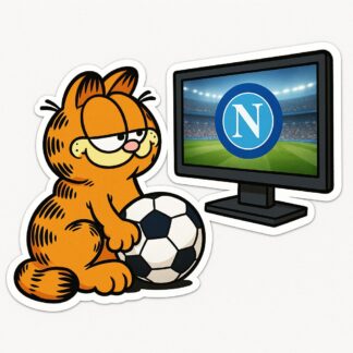 Autocollant garfield avec un ballon regarde un écran avec naples foot décoration decostickerstore - 121KO0