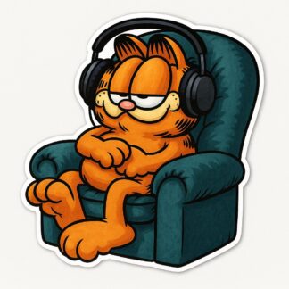 Autocollant garfield dans le fauteuil avec écouteurs décoration decostickerstore - JIIQMO