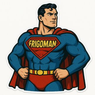 Autocollant personnage superman avec sur son torse écrit Frigoman décoration decostickerstore - 8QVRPV