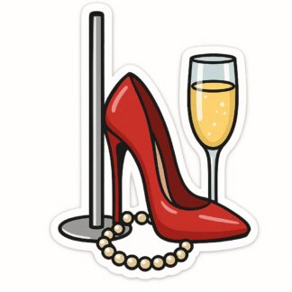 Autocollant pôle accroché à haut talon avec collier et un verre de champagne décoration decostickerstore - EDYGTQ