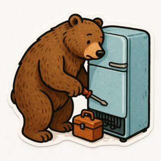 Autocollant un ours qui répare un frigo décoration decostickerstore - A8TPXF