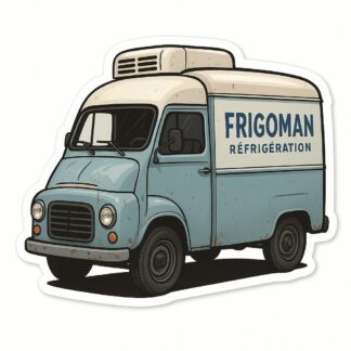 Autocollant vielle camionnette avec inscription Frigoman Réfrigération dessus décoration decostickerstore - WFE1N4