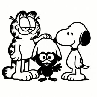 Sticker autocollant Garfield ami avec Calimero et Snoopy décoration decostickerstore - E6QQ2J