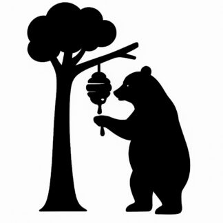 Sticker autocollant Ours debout qui mange du miel dans une ruche qui est dans un arbre décoration decostickerstore - VQWQPB