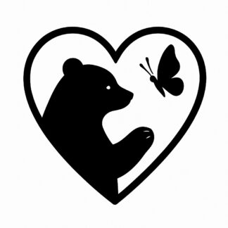 Sticker autocollant contour d'un cœur avec un ours et un papillon décoration decostickerstore - ZGNVD7
