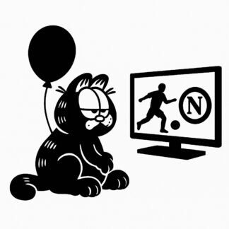 Sticker autocollant garfield avec un ballon regarde un écran avec naples foot décoration decostickerstore - 6IQY3Y