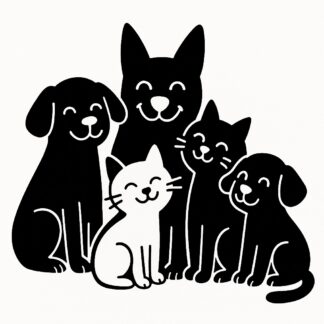 Sticker autocollant groupe de chiens et chats drôles qui s'aiment décoration decostickerstore - KMJMPR