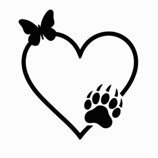 Sticker autocollant le contour d'un cœur avec en haut un papillon et en bas une patte d'ours décoration decostickerstore - UU2OUJ