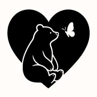 Sticker autocollant ours assis avec papillon dans un cœur décoration decostickerstore - EKH6DP