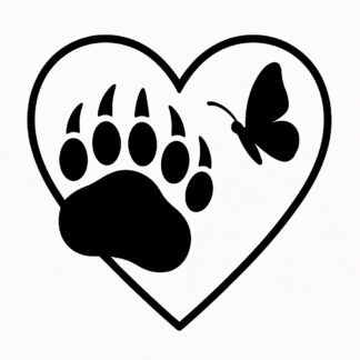 Sticker autocollant patte d'ours et papillon sur contour cœur décoration decostickerstore - 7C6H51