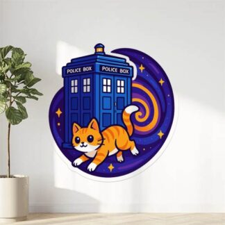 Autocollant tardis avec un chat dans une spirale décoration decostickerstore - 6EDG9D