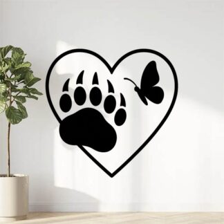 Sticker autocollant patte d'ours et papillon sur contour cœur décoration decostickerstore - 7C6H51