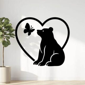 Sticker autocollant ours assis avec un papillon dans le contour d'un coeur décoration decostickerstore - 7CLVWO