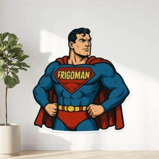 Autocollant personnage superman avec sur son torse écrit Frigoman décoration decostickerstore - 8QVRPV