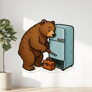 Autocollant un ours qui répare un frigo décoration decostickerstore - A8TPXF
