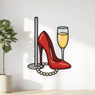 Autocollant pôle accroché à haut talon avec collier et un verre de champagne décoration decostickerstore - EDYGTQ