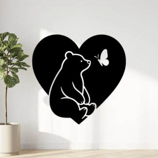 Sticker autocollant ours assis avec papillon dans un cœur décoration decostickerstore - EKH6DP