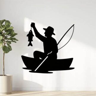 Sticker autocollant Un pêcheur sur une barque avec un poisson décoration decostickerstore - JXOVX5