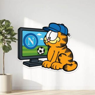 Autocollant garfield avec une casquette regarde sur un écran naples foot décoration decostickerstore - ONHRGT
