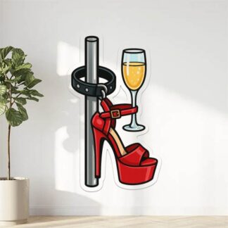 Autocollant une pole avec un collier des chaussures à haut talons qui tient un verre de champagne décoration decostickerstore - OUH2BP