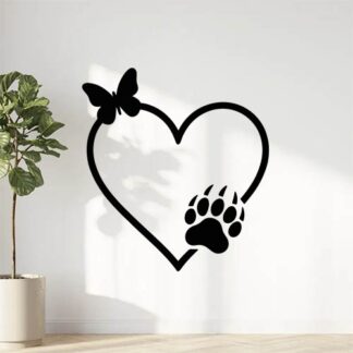 Sticker autocollant le contour d'un cœur avec en haut un papillon et en bas une patte d'ours décoration decostickerstore - UU2OUJ