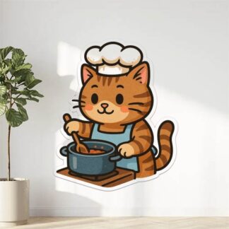 Autocollant Chat en tablier et toque qui cuisine décoration decostickerstore - WVEVJM