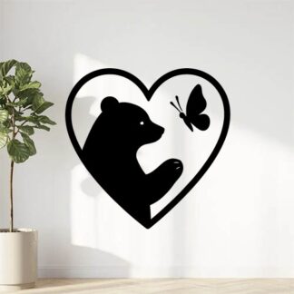 Sticker autocollant contour d'un cœur avec un ours et un papillon décoration decostickerstore - ZGNVD7