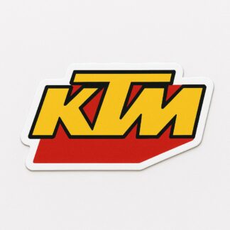 Autocollant Lettres KTM en jaune avec un cadre rouge à côté des lettres. décoration decostickerstore - QF1CQH