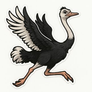 Autocollant Un oiseau autruche volant noir et blanc décoration decostickerstore - DWZTNL