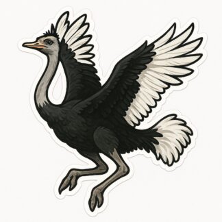 Autocollant Un oiseau volant noir et blanc, une autruche. décoration decostickerstore - QQYXML