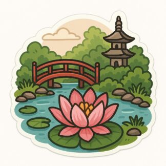 Autocollant Zen fleur de lotus dans un jardin japonais décoration decostickerstore - MWCN3U