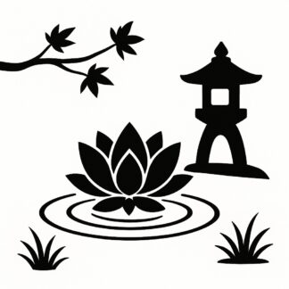 Sticker autocollant Zen fleur de lotus dans un jardin japonais décoration decostickerstore - OWICAG