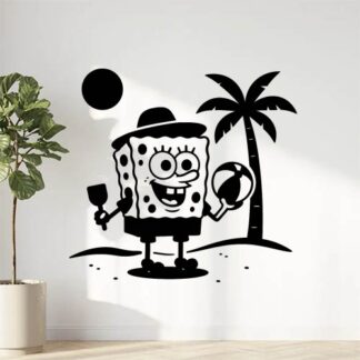 Sticker autocollant Bob éponge à la plage décoration decostickerstore - 3AGGZB