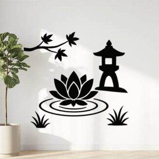 Sticker autocollant Zen fleur de lotus dans un jardin japonais décoration decostickerstore - OWICAG