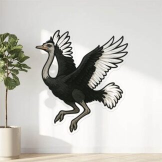 Autocollant Un oiseau volant noir et blanc, une autruche. décoration decostickerstore - QQYXML
