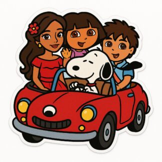 Autocollant Snoopy Elena, Dora et Niko dans la voiture. décoration decostickerstore - BSUNWW
