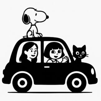 Sticker autocollant Snoopy Elena, Dora et Niko dans la voiture décoration decostickerstore - VYFIWF