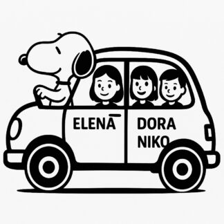 Sticker autocollant Snoppy autocollant pour voiture avec les noms Elena, Dora et Niko dans la voiture. décoration decostickerstore - XNTQGY
