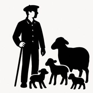 Sticker autocollant UN AUTRE berger provençal SANS BARBE DEBOUT avec un béret et une chemise AVEC BREBIS AGNEAUX décoration decostickerstore - ODIINZ