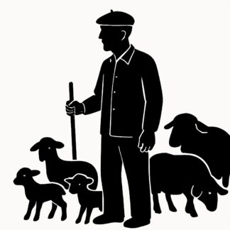 Sticker autocollant berger provençal 70 ANS SANS BARBE DEBOUT avec un béret et une chemise AVEC MOUTONS AGNEAUX décoration decostickerstore - RVOYWD