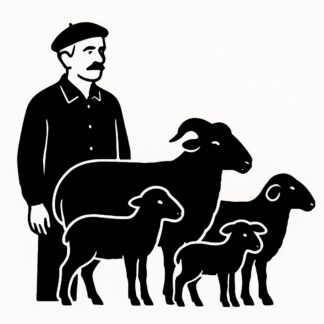 Sticker autocollant berger provençal DE 75 ANS SANS MOUSTACHE EN CHEMISE avec un béret, avec 1 brebis, 1 agneau, 1 mouton et 1 bélier décoration decostickerstore - XW63KC