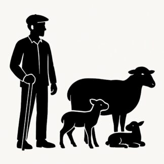 Sticker autocollant berger provençal SANS BARBE DEBOUT avec un béret et une chemise AVEC BREBIS AGNEAUX décoration decostickerstore - A1JUVM