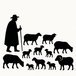 Sticker autocollant berger provençal avec 6 brebis, 3 agneaux, des moutons et un bélier décoration decostickerstore - 1AVS0X