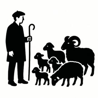 Sticker autocollant berger provençal avec un béret et sans cape, avec brebis, agneaux, moutons et un bélier décoration decostickerstore - NGUVUT