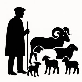 Sticker autocollant berger provençal avec un béret et sans cape, avec brebis, agneaux, moutons et un bélier décoration decostickerstore - QUIE8F