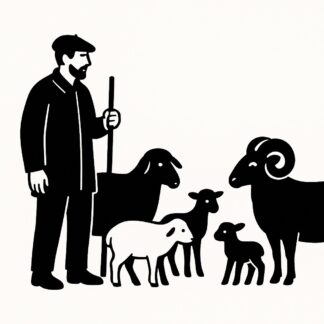 Sticker autocollant berger provençal avec un béret et une chemise, avec brebis, agneaux, moutons et un bélier décoration decostickerstore - VQ6SB4