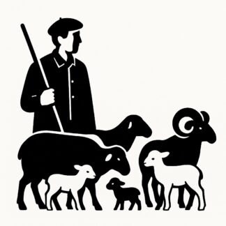 Sticker autocollant berger provençal avec un béret et une chemise, avec brebis, agneaux, moutons et un bélier décoration decostickerstore - YMS5LX