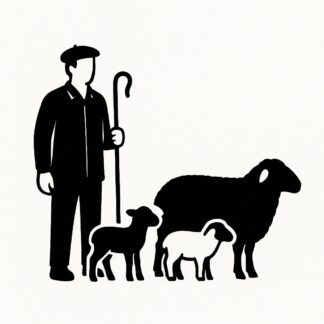 Sticker autocollant berger provençal avec une chemise, avec un béret, avec 1 brebis, 1 agneau, 1 mouton décoration decostickerstore - CRRQLS